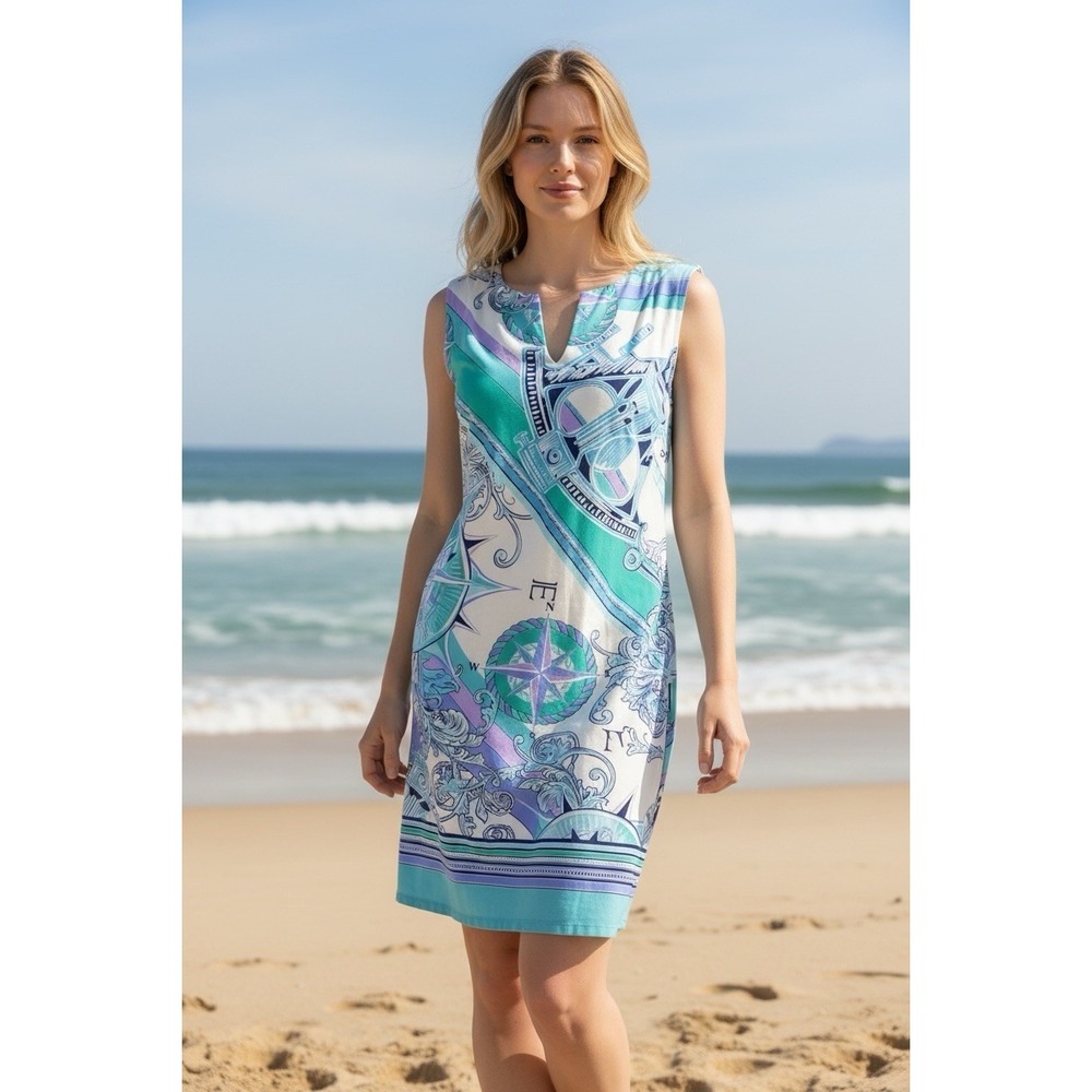 Barbara Erickson Womens Nautical Print Sheath‎ Dress Size Medium Sleeveless